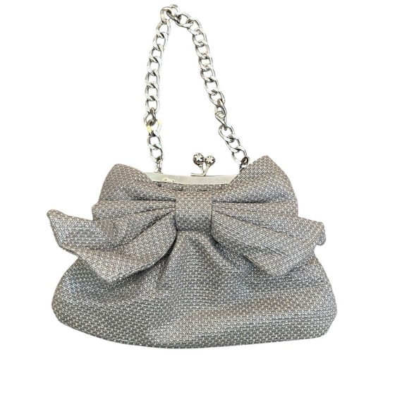 Handbags - Ruum Small Gray Metallic Bow Clutch